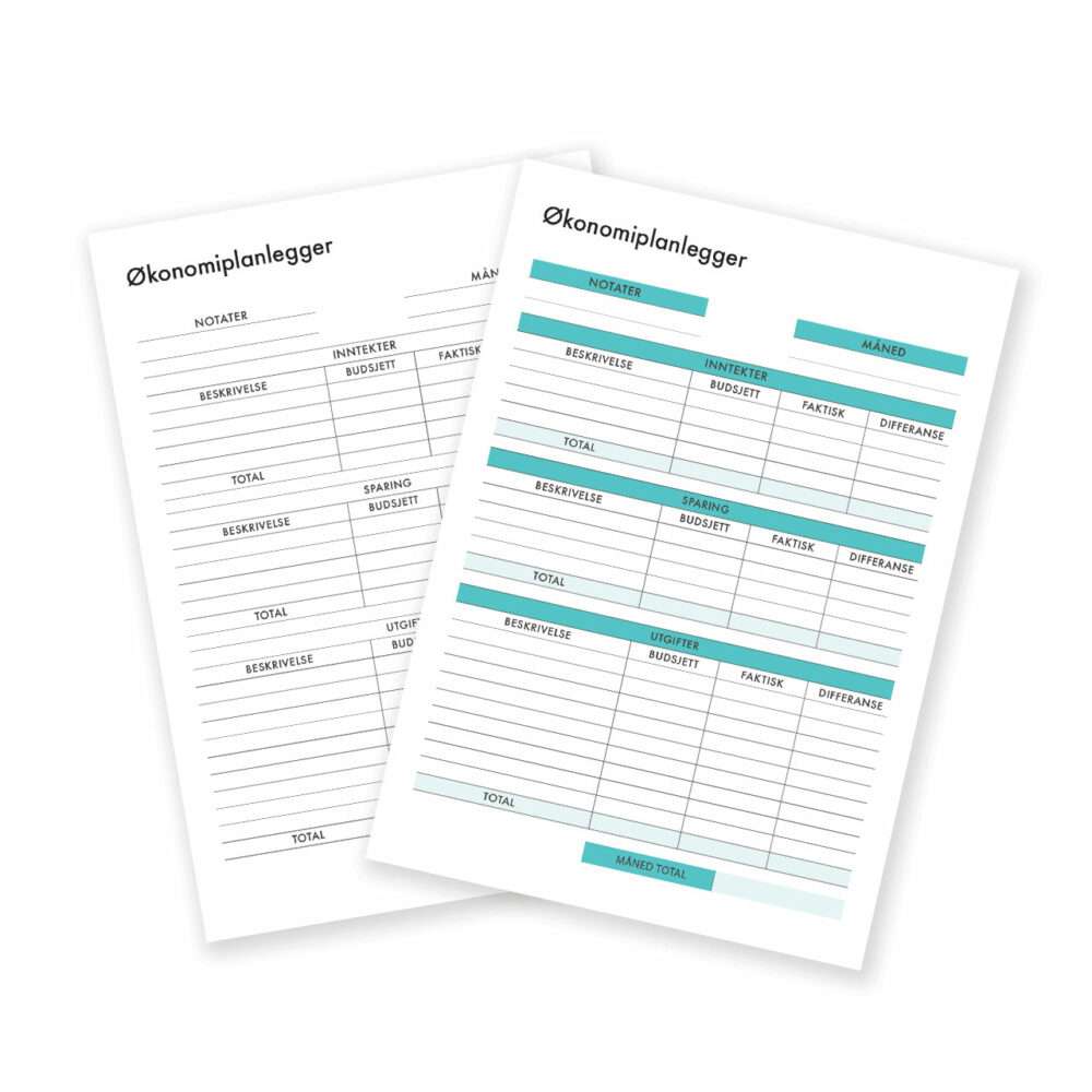 Økonomiplanlegger mal i pdf format for månedsbudsjett og planlegging