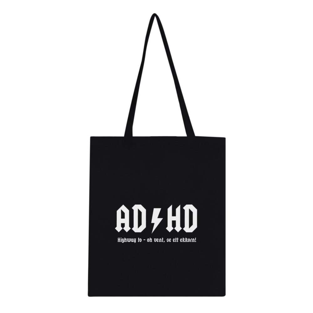 Kule handlenett svart farge med skriften ADHD for deg som har litt ADHD