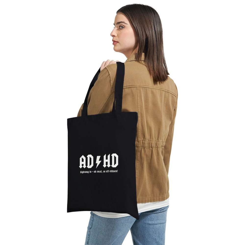 Kule handlenett svart farge med skriften ADHD for deg som har litt ADHD